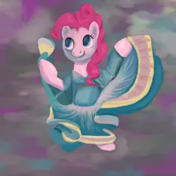 Size: 1000x1000 | Tagged: safe, artist:drakmire, derpibooru import, pinkie pie, clothes, dress, fan, gypsy pie, solo