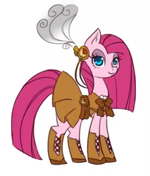 Size: 415x487 | Tagged: artist:voiceless, boots, clothes, derpibooru import, dress, pinkamena diane pie, pinkie pie, safe, simple background, skirt, solo, steampunk, white background