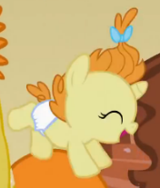 Size: 176x207 | Tagged: safe, derpibooru import, screencap, pumpkin cake, pony, baby cakes, baby, baby pony, cute, diaper, diapered, diapered filly, eyes closed, female, filly, happy, happy baby, jumping, one month old filly, open mouth, playful, smiling, solo, white diaper