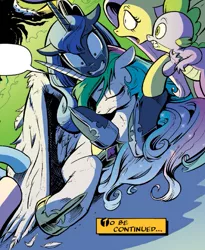 Size: 865x1055 | Tagged: artist:andypriceart, crying, derpibooru import, eyes closed, fluttershy, gritted teeth, idw, magic mirror, open mouth, princess celestia, princess luna, reflections drama, safe, spike, spoiler:comic, spoiler:comic17, wide eyes