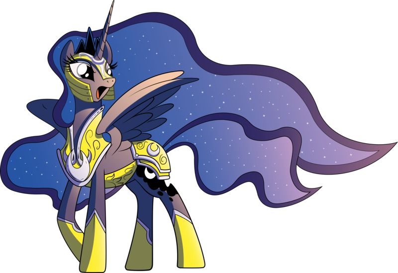 Size: 7001x4806 | Tagged: safe, artist:amy mebberson, artist:gimlas, derpibooru import, idw, princess luna, alicorn, pony, spoiler:comic, spoiler:comic08, absurd resolution, armor, ethereal mane, female, helmet, mare, simple background, solo, starry mane, transparent background, vector, warrior luna