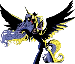 Size: 5000x4267 | Tagged: absurd resolution, angry, artist:andypriceart, artist:brunursus, derpibooru import, idw, princess luna, rearing, safe, simple background, solo, spoiler:comicm10, transparent background, vector