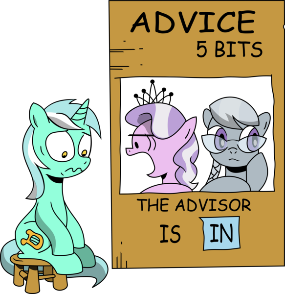 Size: 4860x5000 | Tagged: absurd resolution, artist:andypriceart, artist:brunursus, charles m schulz, derpibooru import, diamond tiara, diamond tiara's bad advice, idw, lucy's advice booth, lyra heartstrings, parody, peanuts, safe, scene interpretation, silver spoon, simple background, style emulation, transparent background, vector