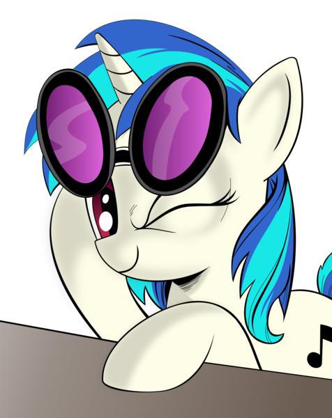 Size: 3093x3900 | Tagged: safe, artist:andypriceart, artist:brunursus, derpibooru import, idw, vinyl scratch, pony, unicorn, female, hooves, horn, mare, simple background, smiling, solo, sunglasses, transparent background, vector, wink