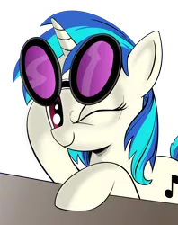 Size: 3093x3900 | Tagged: safe, artist:andypriceart, artist:brunursus, derpibooru import, idw, vinyl scratch, pony, unicorn, female, hooves, horn, mare, simple background, smiling, solo, sunglasses, transparent background, vector, wink