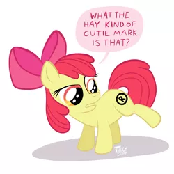 Size: 3600x3600 | Tagged: apple bloom, artist:1trick, cutie mark, derpibooru import, fail, parody, safe, solo, trademark