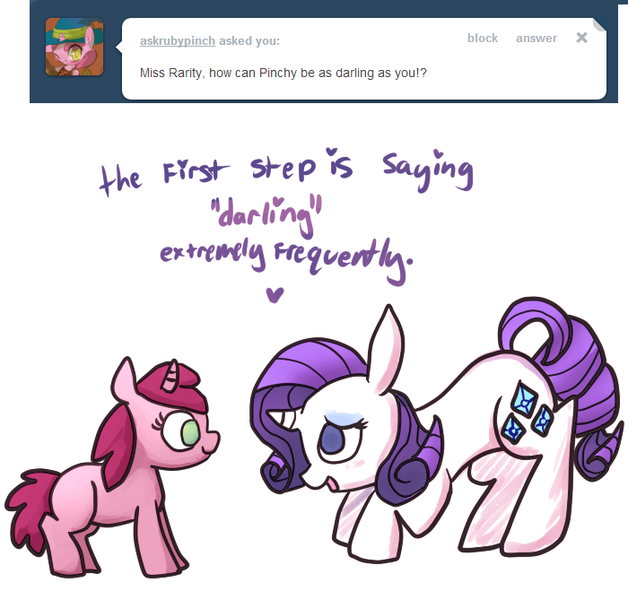 Size: 700x669 | Tagged: artist:moonblizzard, ask, derpibooru import, rarity, rarity answers, ruby pinch, safe, tumblr