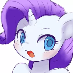 Size: 500x500 | Tagged: safe, artist:yajima, derpibooru import, rarity, pony, unicorn, blushing, female, looking at you, mare, open mouth, portrait, simple background, solo, white background