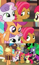 Size: 1280x2160 | Tagged: apple bloom, applejack, artist:dtkraus, babs seed, black vine, cutie mark crusaders, derpibooru import, discord, edit, king sombra, mane-iac, meme, one bad apple, queen chrysalis, safe, scootaloo, sweetie belle, wat