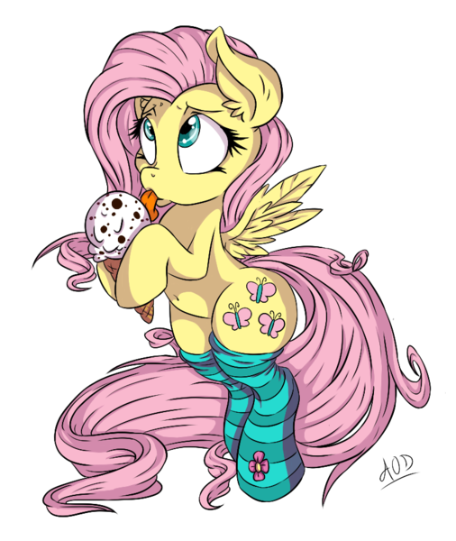 Size: 800x949 | Tagged: safe, artist:a-purple-pony, artist:dfectivedvice, derpibooru import, fluttershy, pegasus, pony, clothes, colored, female, ice cream, licking, mare, simple background, socks, solo, striped socks, tongue out, transparent background