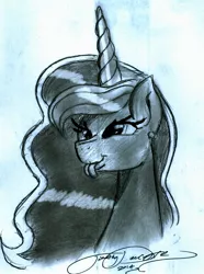 Size: 1351x1817 | Tagged: safe, artist:digitaldomain123, derpibooru import, princess luna, alicorn, pony, cute, doodle, fanart, monochrome, sketch, solo, tongue out, traditional art