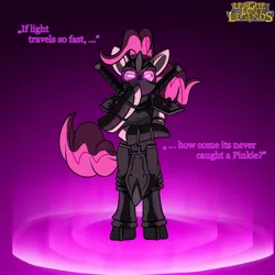 Size: 2000x2000 | Tagged: artist:davidcurser, crossover, derpibooru import, glowing eyes, league of legends, ninja, pinkie pie, safe, shen, solo