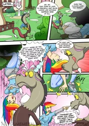 Size: 741x1049 | Tagged: artist:natsumemetalsonic, belly button, breasts, busty rainbow dash, comic, comic:vore is magic too, derpibooru import, discord, draconequus, female, human, humanized, imminent vore, male, rainbow dash, safe