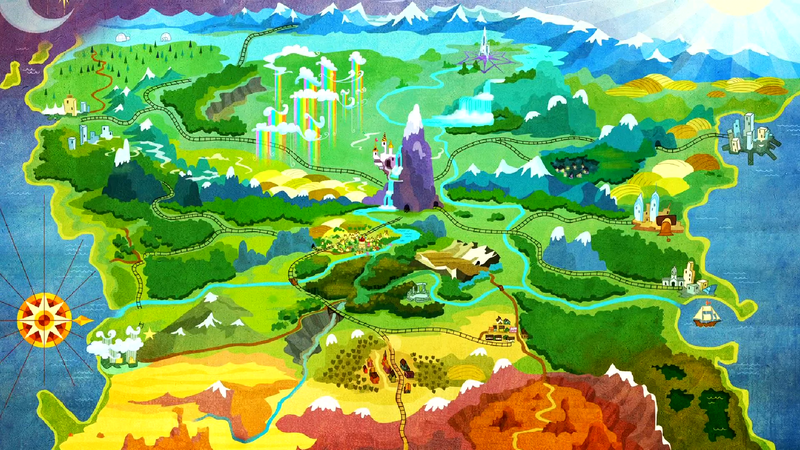 Size: 1920x1080 | Tagged: appleloosa, baltimare, canterlot, city, cloudsdale, crystal empire, derpibooru import, dodge junction, equestria, everfree forest, fillydelphia, forest, manehattan, map, map of equestria, mountain, ocean, official, pinkie pride, ponyville, river, rivers, safe, town, water