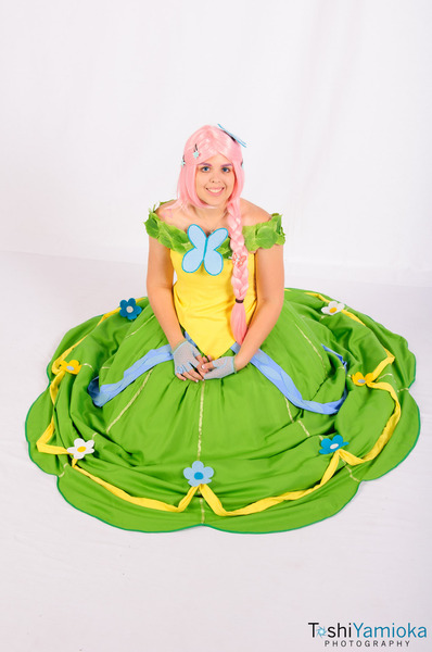 Size: 1275x1920 | Tagged: 2012, artist:shelbunnycosplay, artist:toshiyamioka, clothes, cosplay, derpibooru import, dress, fingerless gloves, fluttershy, gala dress, gloves, human, irl, irl human, photo, safe, san japan, solo