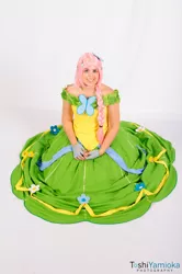 Size: 1275x1920 | Tagged: 2012, artist:shelbunnycosplay, artist:toshiyamioka, clothes, cosplay, derpibooru import, dress, fingerless gloves, fluttershy, gala dress, gloves, human, irl, irl human, photo, safe, san japan, solo