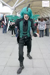 Size: 640x960 | Tagged: artist needed, clothes, convention, cosplay, derpibooru import, fingerless gloves, gloves, human, irl, irl human, king metamorphosis, london mcm expo, photo, queen chrysalis, rule 63, safe, solo