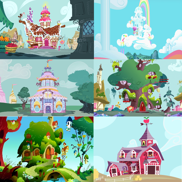 Size: 800x800 | Tagged: applejack, background, barn, building, carousel boutique, compilation, derpibooru import, fluttershy, fluttershy's cottage, golden oaks library, house, houses, mane six, pinkie pie, rainbow dash, rainbow dash's house, rarity, safe, screencap, sugarcube corner, sweet apple acres, twilight sparkle