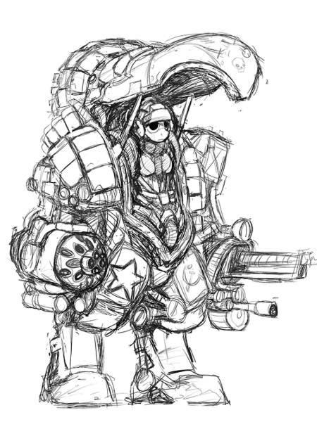 Size: 500x667 | Tagged: anthro, anthro oc, artist:gordonfreeguy, derpibooru import, donkey, femdonk, flamethrower, gun, mech, military, monochrome, oc, safe, solo, soviet, unofficial characters only, weapon