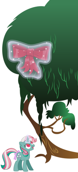 Size: 765x1686 | Tagged: safe, artist:kaylathehedgehog, derpibooru import, fizzy, twinkle eyed pony, bow, g1, g1 to g4, generation leap, magic, solo, tree