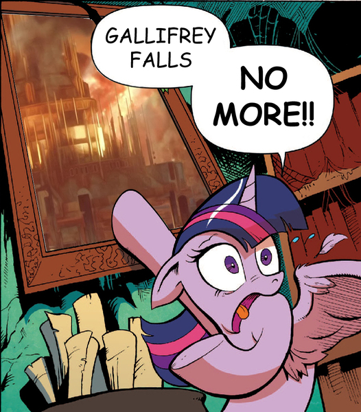 Size: 862x983 | Tagged: safe, derpibooru import, edit, idw, twilight sparkle, twilight sparkle (alicorn), alicorn, pony, spoiler:comic, spoiler:comic17, day of the doctor, doctor who, female, gallifrey falls no more, mare, meme