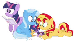 Size: 1000x575 | Tagged: safe, artist:dm29, derpibooru import, flash sentry, sunset shimmer, trixie, twilight sparkle, twilight sparkle (alicorn), alicorn, pegasus, pony, unicorn, backwards cutie mark, counterparts, cute, diasentres, diatrixes, doll, julian yeo is trying to murder us, magical trio, now kiss, plushie, role play, shimmerbetes, shipper on deck, simple background, sunset shipper, the great and powerful shipper, transparent background, trio, twiabetes, twilight's counterparts