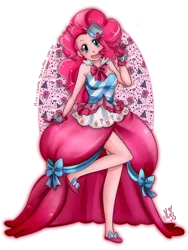 Size: 1280x1700 | Tagged: artist:mizz-chama, clothes, derpibooru import, dress, gala dress, gloves, human, humanized, looking at you, out of frame, pinkie pie, safe, solo, the best night ever