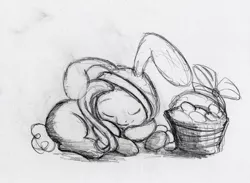 Size: 1024x750 | Tagged: safe, artist:otto720, derpibooru import, fluttershy, easter, easter bunny, monochrome, solo