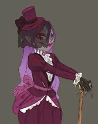 Size: 735x930 | Tagged: artist:carnifex, changeling, changeling oc, changeling queen, changeling queen oc, derpibooru import, elf ears, female, gray background, human, humanized, oc, oc:miasma, purple changeling, safe, simple background, solo, unofficial characters only, victorian