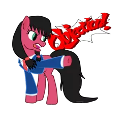 Size: 1024x1024 | Tagged: safe, artist:moekonya, derpibooru import, oc, oc:macdolia, unofficial characters only, earth pony, pony, ace attorney, crossover, digital art, objection, phoenix wright, simple background, solo, transparent background