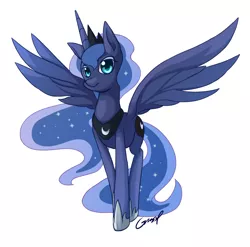 Size: 900x889 | Tagged: artist:grasspainter, derpibooru import, looking at you, princess luna, safe, simple background, solo