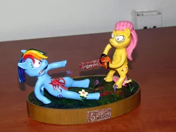 Size: 900x675 | Tagged: grimdark, artist:koko-jambo, derpibooru import, fluttershy, rainbow dash, pony, .mov, shed.mov, bipedal, blood, chainsaw, custom, flower, gore, guts, insanity, irl, photo, pony.mov, sculpture