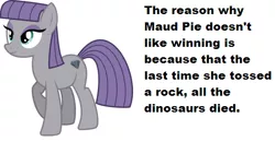 Size: 502x259 | Tagged: asteroid, chuck norris jokes, derpibooru import, dinosaur, extinction, headcanon, maud pie, safe, solo, wrong cutie mark