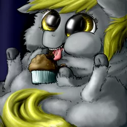 Size: 500x500 | Tagged: safe, artist:shadysmarty, derpibooru import, derpy hooves, fluffy pony, pegasus, pony, drool, female, fluffyderpy, mare, muffin, solo