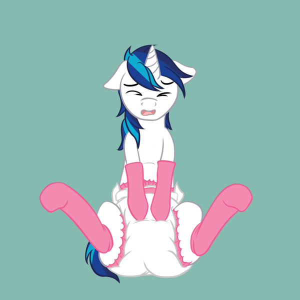 Size: 1024x1024 | Tagged: questionable, artist:steel, derpibooru import, shining armor, clothes, diaper, diaper fetish, embarrassed, femboy, image, male, png, poofy diaper, shining femboy armor, sissy, sitting, socks, solo, solo male, spread legs