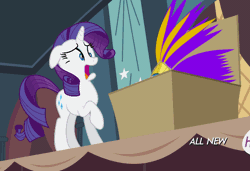 Size: 640x438 | Tagged: all new, animated, credit joke, derpibooru import, edit, edited screencap, for whom the sweetie belle toils, rarity, safe, screencap, text, that friggen eagle