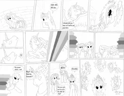 Size: 2354x1828 | Tagged: applejack, artist:dreamactualizer, comic, derpibooru import, fluttershy, mane six, monochrome, pinkie pie, rainbow dash, rarity, safe, twilight sparkle