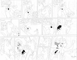 Size: 2368x1866 | Tagged: artist:dreamactualizer, comic, derpibooru import, monochrome, princess celestia, princess luna, safe