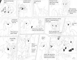 Size: 2351x1828 | Tagged: safe, artist:dreamactualizer, derpibooru import, princess luna, queen chrysalis, comic, monochrome