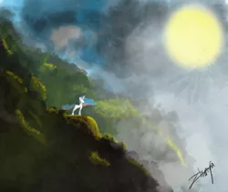 Size: 738x623 | Tagged: artist needed, beautiful, derpibooru import, mountain, painting, princess celestia, safe, scenery, silhouette, sky, solo, source needed, sun