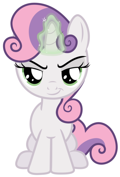 Size: 5219x7691 | Tagged: absurd resolution, artist:lahirien, derpibooru import, devious, evil, for whom the sweetie belle toils, glowing horn, magic, safe, simple background, solo, sweetie belle, sweetie belle's magic brings a great big smile, transparent background, vector