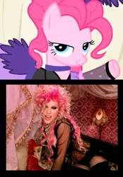 Size: 540x774 | Tagged: clothes, comparison, dress, lady marmalade, moulin rouge, music video, over a barrel, pink, pinkie pie, safe, saloon dress, saloon pinkie, screencap, youtube