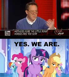 Size: 843x947 | Tagged: applejack, bedroom eyes, crystal empire cheer meme, derpibooru import, drama, edit, edited screencap, faux news, fluttershy, fox news, games ponies play, pinkie pie, rainbow dash, red eye, safe, screencap, sexy, twilight sparkle