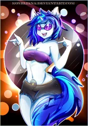 Size: 1407x2000 | Tagged: anthro, artist:koveliana, belly button, chromatic aberration, color porn, derpibooru import, safe, solo, vinyl scratch