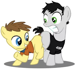 Size: 924x858 | Tagged: butt bump, butt to butt, butt touch, chris, crossover, dan, dan vs, derpibooru import, filly, ponified, safe