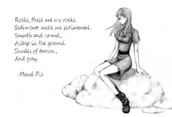 Size: 2868x1962 | Tagged: artist:beefcrow, derpibooru import, human, humanized, maud pie, monochrome, poem, safe, solo, traditional art