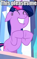 Size: 306x478 | Tagged: adorkable, cute, derpibooru import, dork, happy, hoofrub, image macro, meme, pleased, reaction image, safe, screencap, smiling, solo, the crystal empire, twilight sparkle