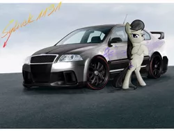 Size: 1032x774 | Tagged: safe, derpibooru import, edit, octavia melody, earth pony, pony, bipedal, car, crossed hooves, female, mare, modified, namesake, pun, skoda, skoda octavia, solo