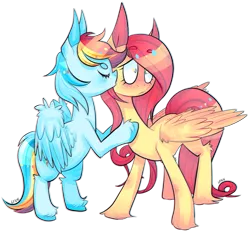 Size: 1049x979 | Tagged: safe, artist:soullessteddybear, derpibooru import, fluttershy, rainbow dash, blushing, female, flutterdash, kissing, lesbian, shipping