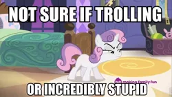 Size: 960x540 | Tagged: for whom the sweetie belle toils, image macro, meme, not sure if, not sure if trolling, reaction image, safe, screencap, solo, sweetie belle